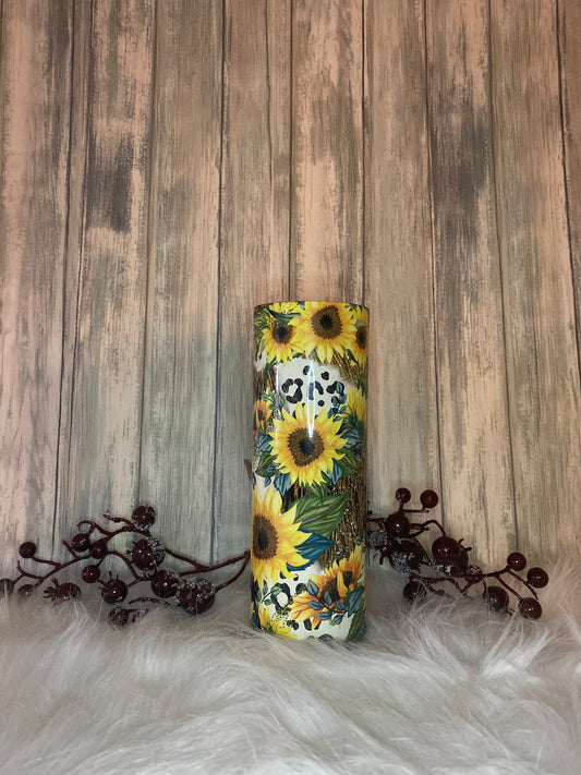 20 oz Sunflower and Plants Print Double Wall Stainless Steel Tumbler